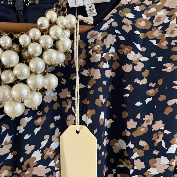 NWT Jodifl dress 2X plus size navy print lined long sheer sleeved elasti… - Picture 4 of 7